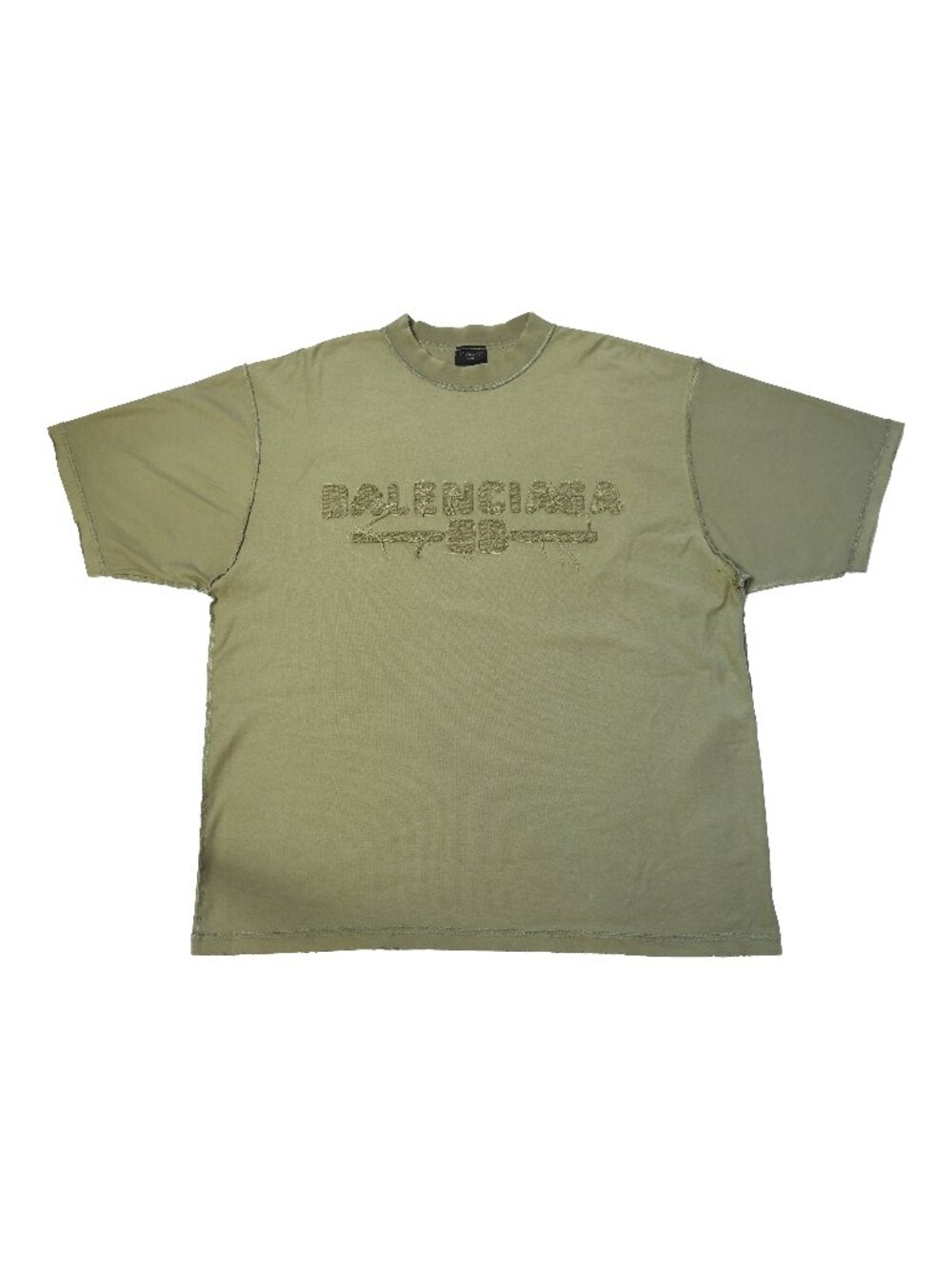 Balenciaga Barbwire Logo Oversized T-Shirts Olive